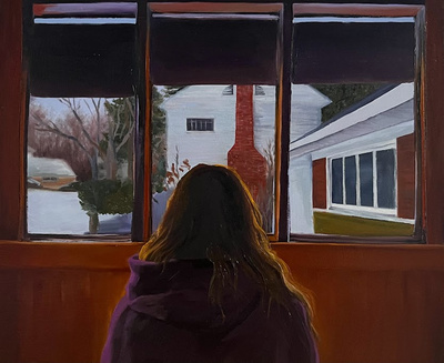7:45 am, 2022, Oil Paint on Birch, 12”x10”