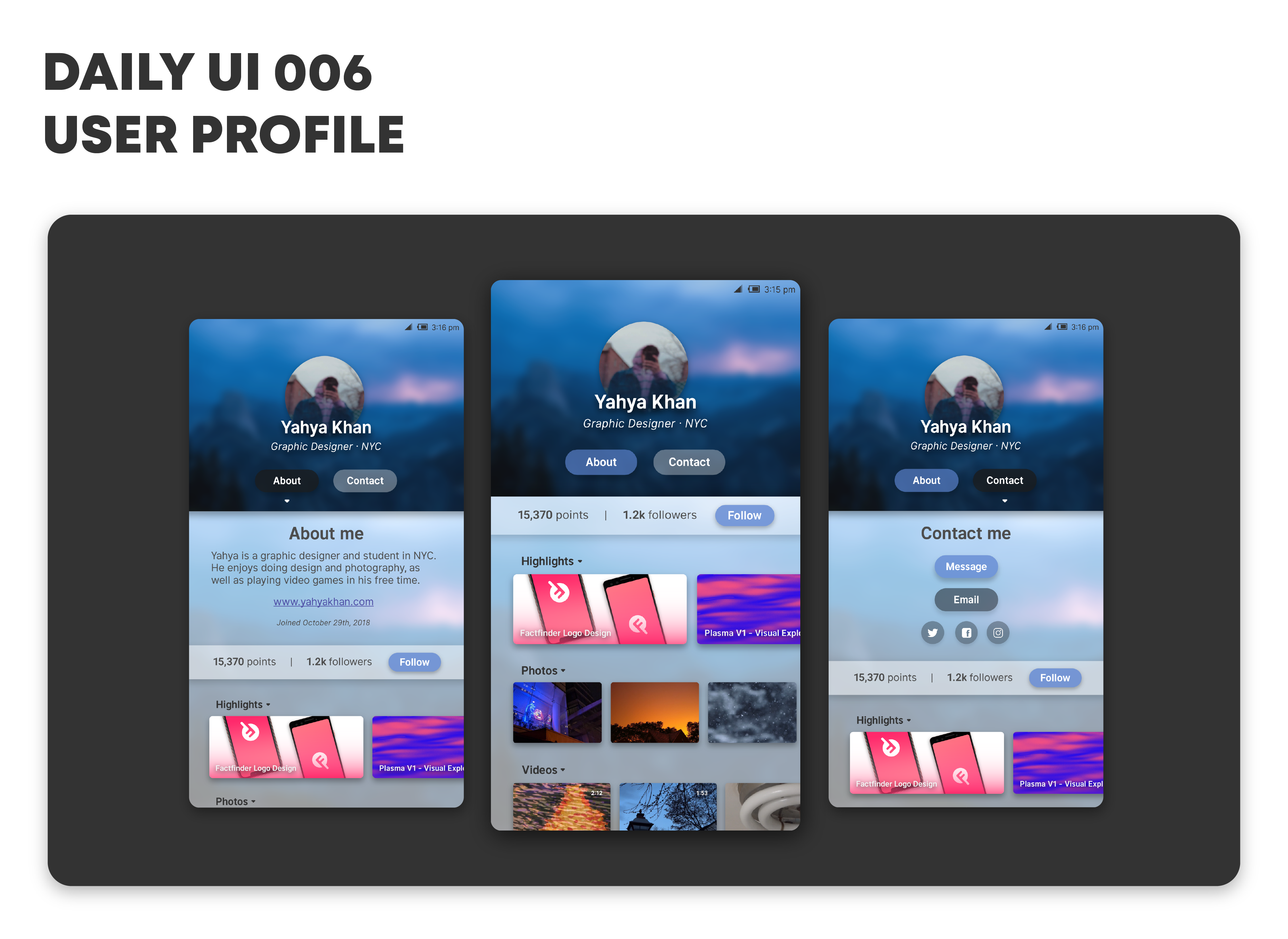 Daily UI #001 - #006 - Yahya Khan - Visual Designer