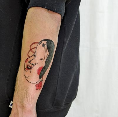 Tattoo tagged with: heart, mask, outline, red, woman | inked-app.com