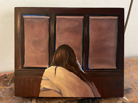 6:59 am, 2022, Oil Paint on Birch, 12”x10”