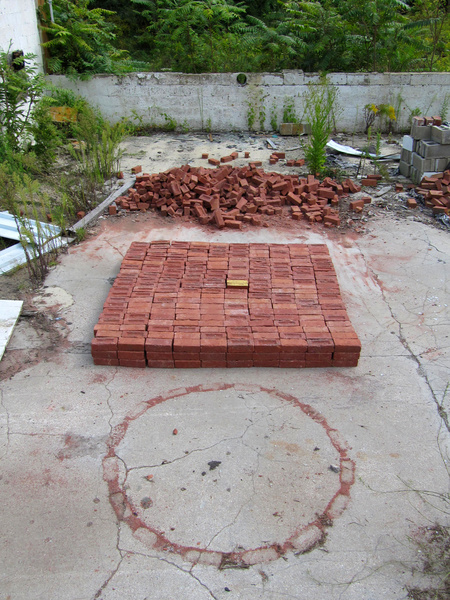 That Which Once Was, Will Be Again, 15 x 6.5 x 1 feet, 630+ bricks and hot-pressed foil