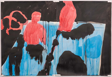 Swimming at 10pm II, 2022, acrylic and Indian inks on watercolour paper, 76 x 112 cm