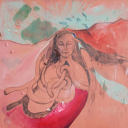 Swan neck, 13.5x13.5", Paint and graphite on ood, 2025