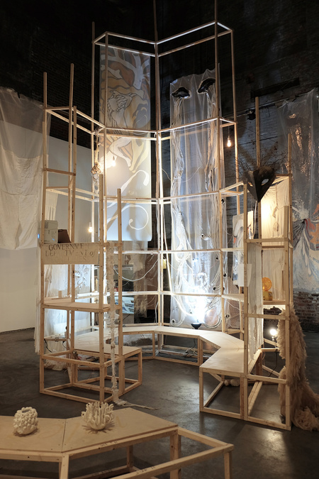 Lighthouse of Moth (Solo show at The Boiler in North Brooklyn), Wooden Scaffolding & Found Materials, 2024