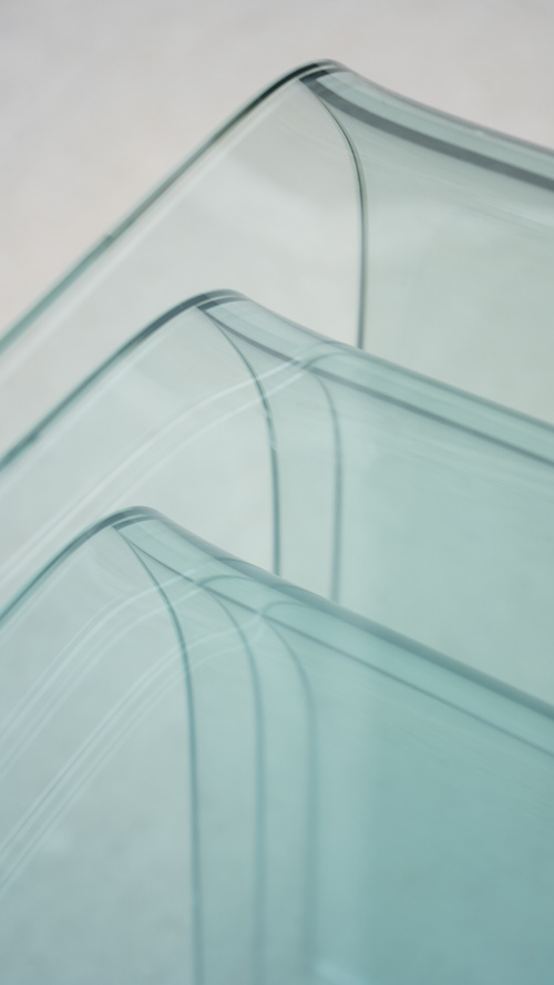 SWEETERFAT FIAM NESTING GLASS WATERFALL TABLES BY ANGELO CORTESI, 80S DESIGN POSTMODERN
