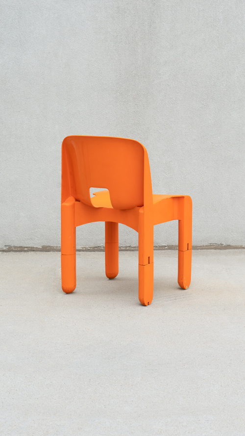SWEETERFAT KARTELL UNIVERSALE CHAIR PRE PRODUCTION ORANGE BLACK WHITE PLASTIC SPACE AGE CHAIR DESIGNED BY JOE COLOMBO 