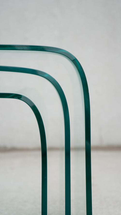 SWEETERFAT FIAM NESTING GLASS WATERFALL TABLES BY ANGELO CORTESI, 80S DESIGN POSTMODERN