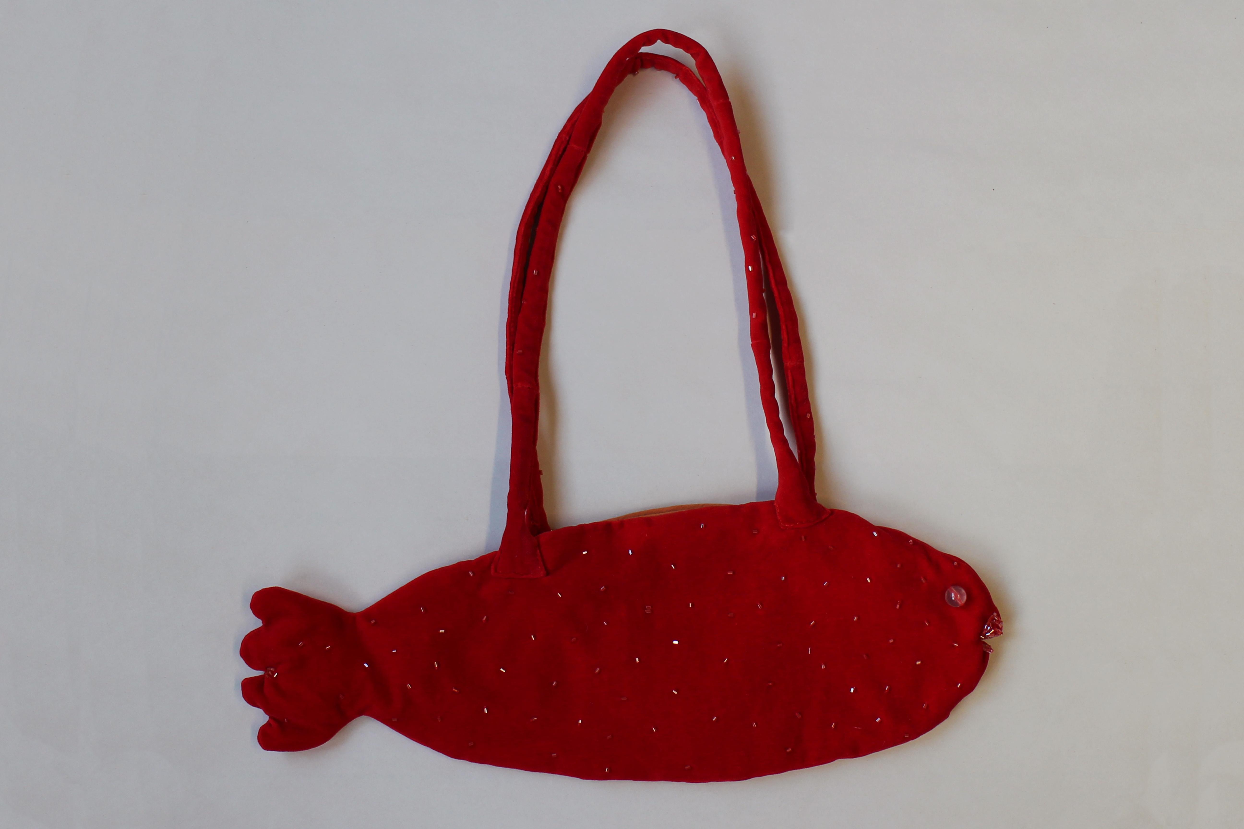 Bag Beaded Bigfoot on Red Wool