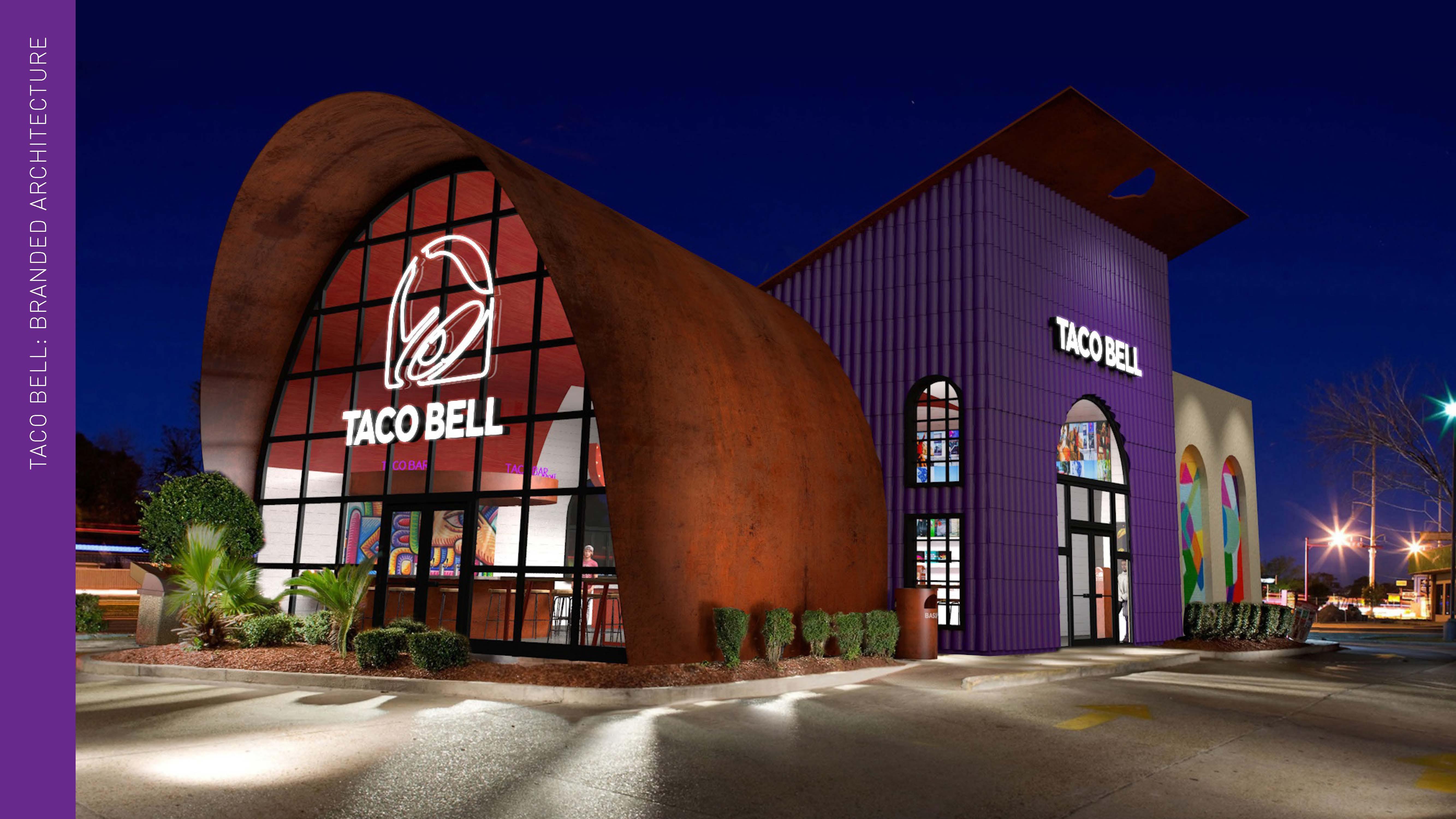 taco bell building night