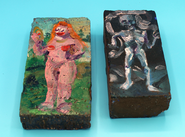 , "Memento Mori (Bricks)" Set ☆ 3.125 in x 2.25 in x 6in ☆ Oil paint on brick