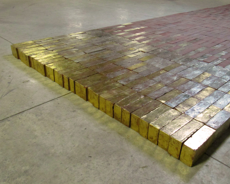 Some Kind of Way, 6 x 25 feet x 3.75 inches, 1,000 bricks and hot-pressed foil