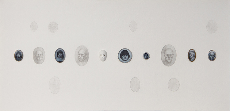 Ohne Titel, Aquarell und Gouache auf Papier, Bleistift auf Wand, Modelliermasse ca. 40 x 80 cm, 2022-2023