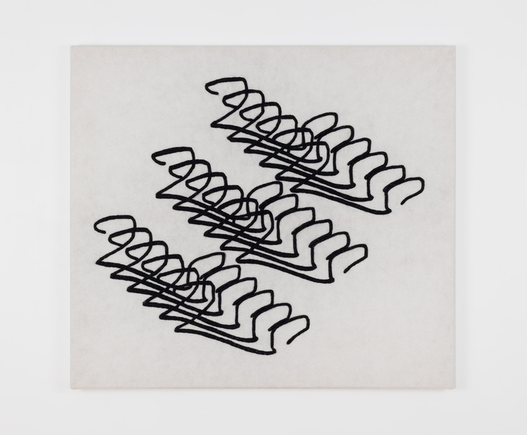 Amanda Martinez, Lazos que unen (Colcha bordado II.), 2023, hand-embroidered, dyed merino wool on industrial wool felt, 33 x 29 1/2 x 1 in. (83.8 x 74.9 x 2.5 cm.) Made with support from the Autistic Women & Non-binary Network.