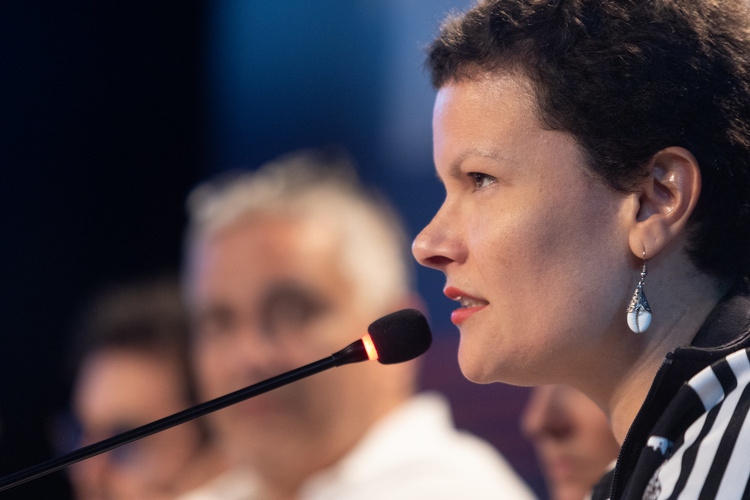 Barbara Marcel speaking in the debate at CINEBH. 2024.