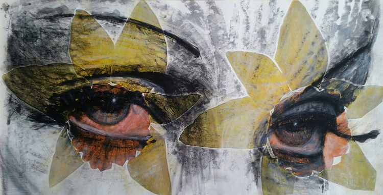 "HOLLYWOOD NARCISSUS"71 x 119 cmAcrylic, collage, crayonSOLD