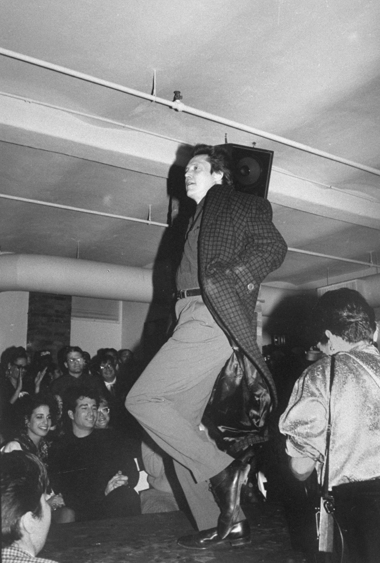 Christopher Walken modeling Willi Smith for WilliWear in the Willi Smith Day Benefit Fashion Show at the Tribeca Grill, Photographed by Robin Platzer, 1990