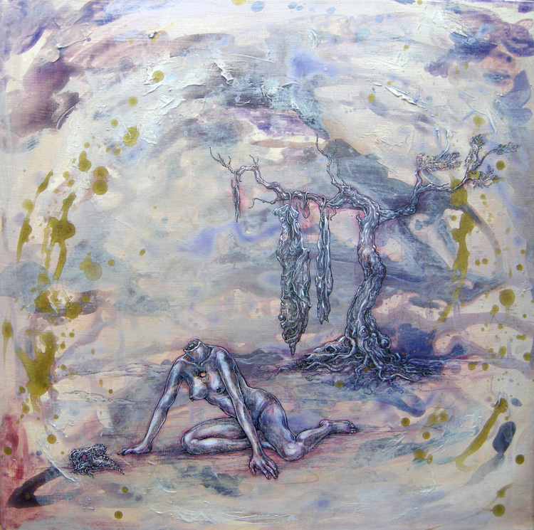  Ritual For The Mountain Goddess - Obsession 山神的祭典：熱愛. Waterproof fine liner, colour pencil, acrylic on canvas. 50 x 50 cm.