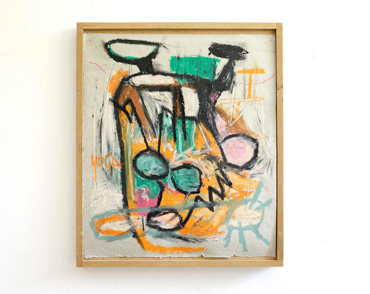 raised by wolfs artwork, pastels drawing on cardboard, abstract